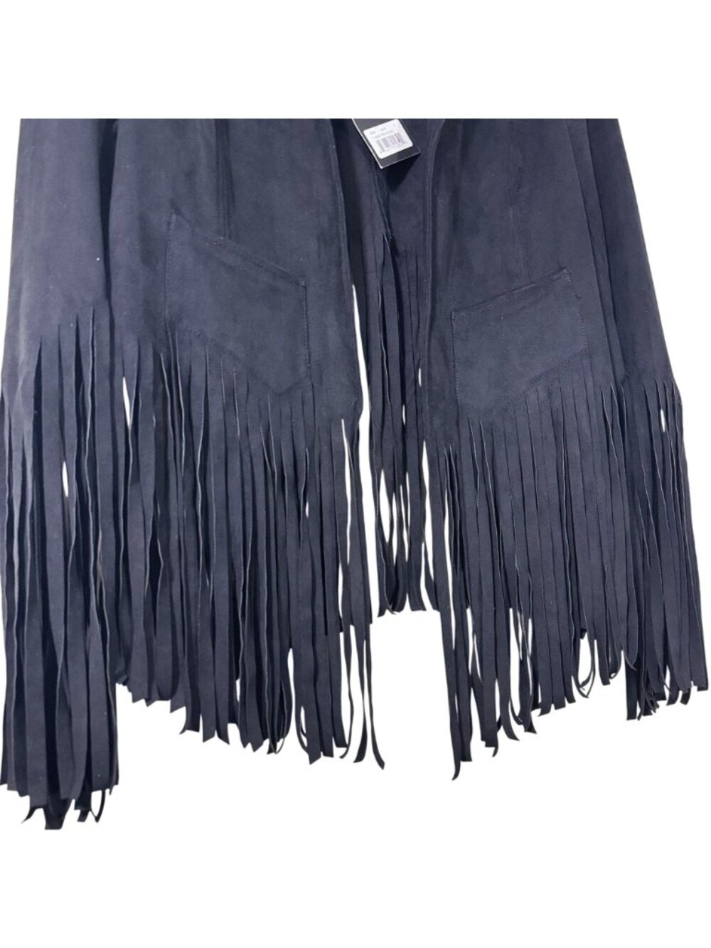 NWT Vakko Sport Women’s Large Black Fringe Faux Suede Open Front Bolero Jacket - Picture 2 of 11